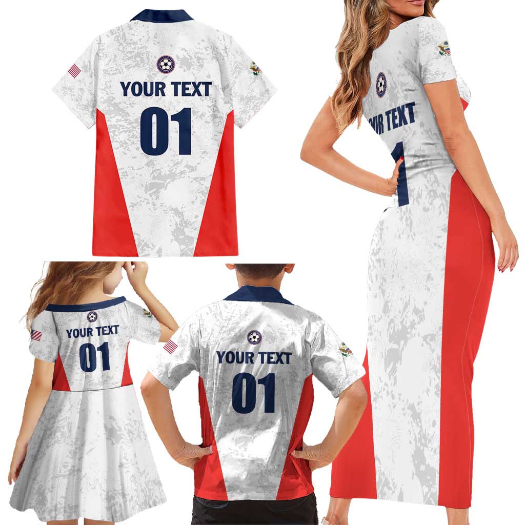 Custom USA Soccer Team Family Matching Short Sleeve Bodycon Dress and Hawaiian Shirt Red All Over