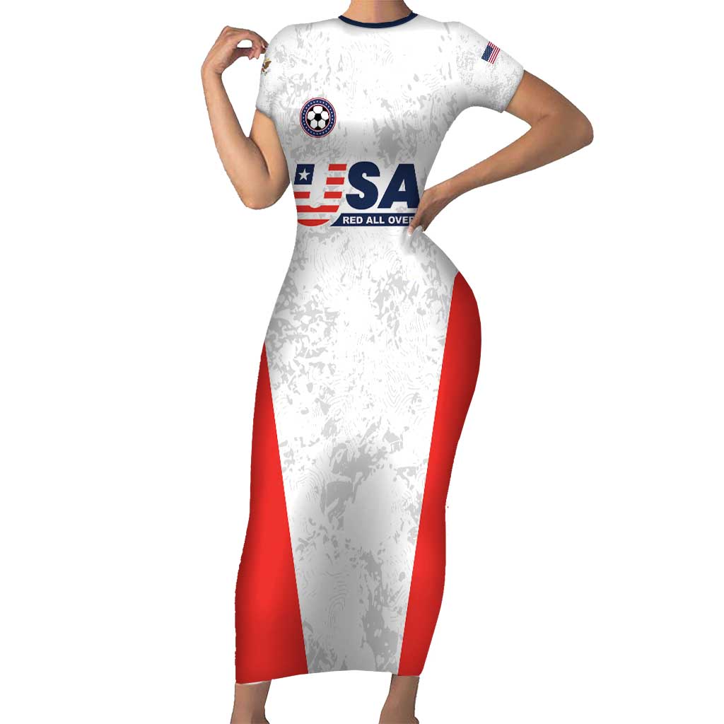 Custom USA Soccer Team Family Matching Short Sleeve Bodycon Dress and Hawaiian Shirt Red All Over
