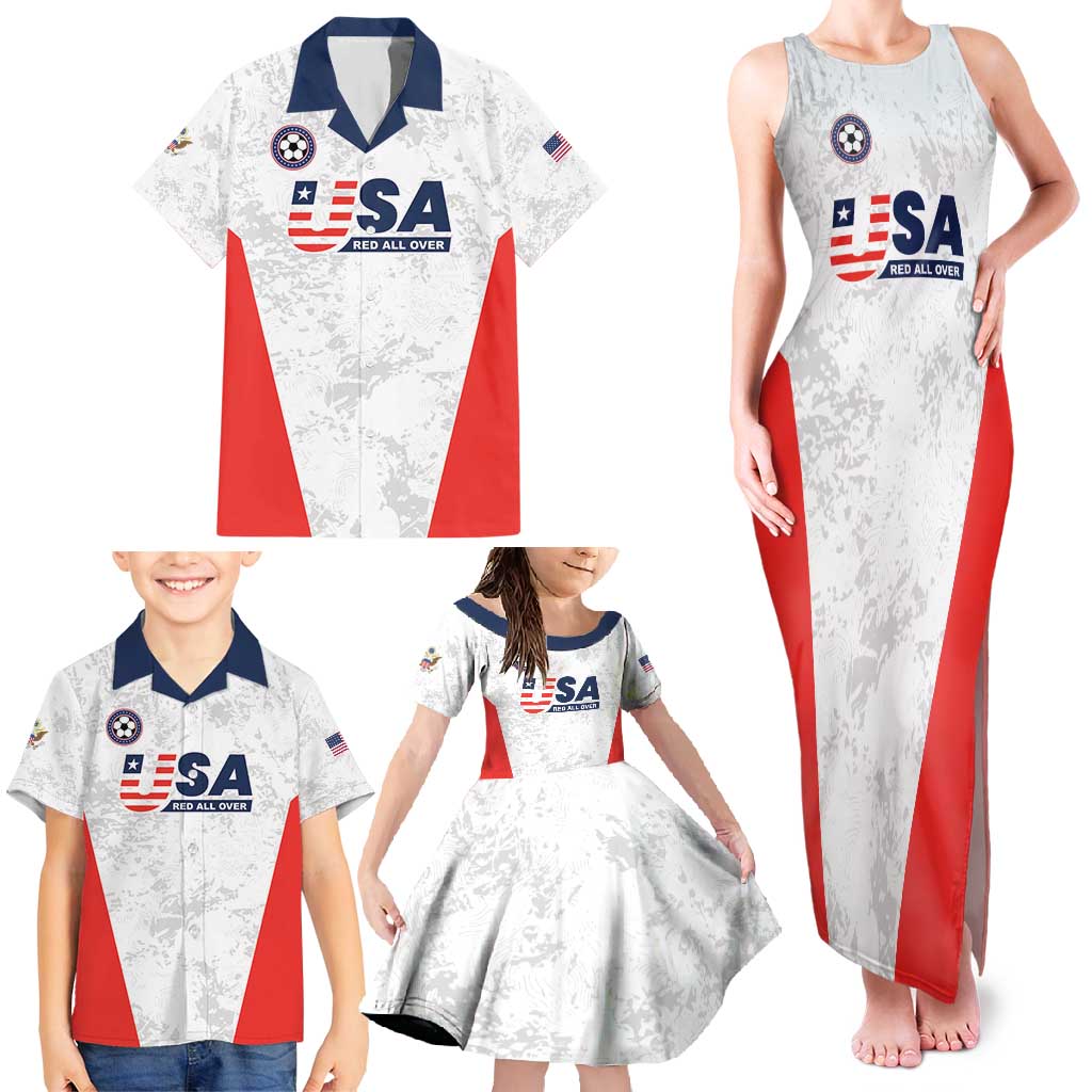 Custom USA Soccer Team Family Matching Tank Maxi Dress and Hawaiian Shirt Red All Over