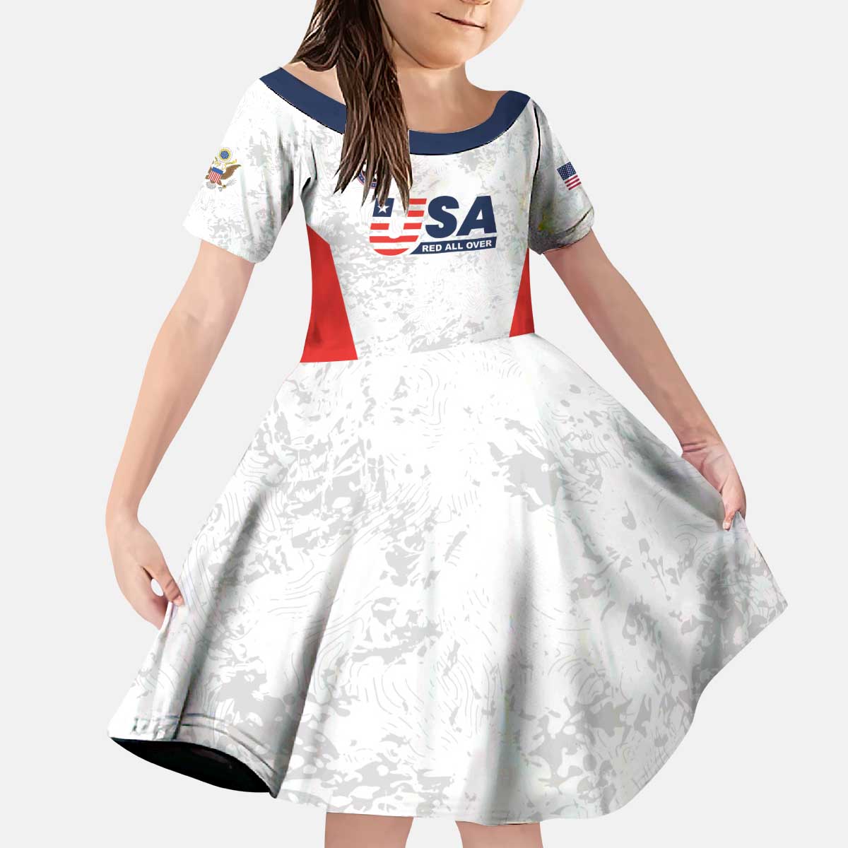 Custom USA Soccer Team Kid Short Sleeve Dress Red All Over