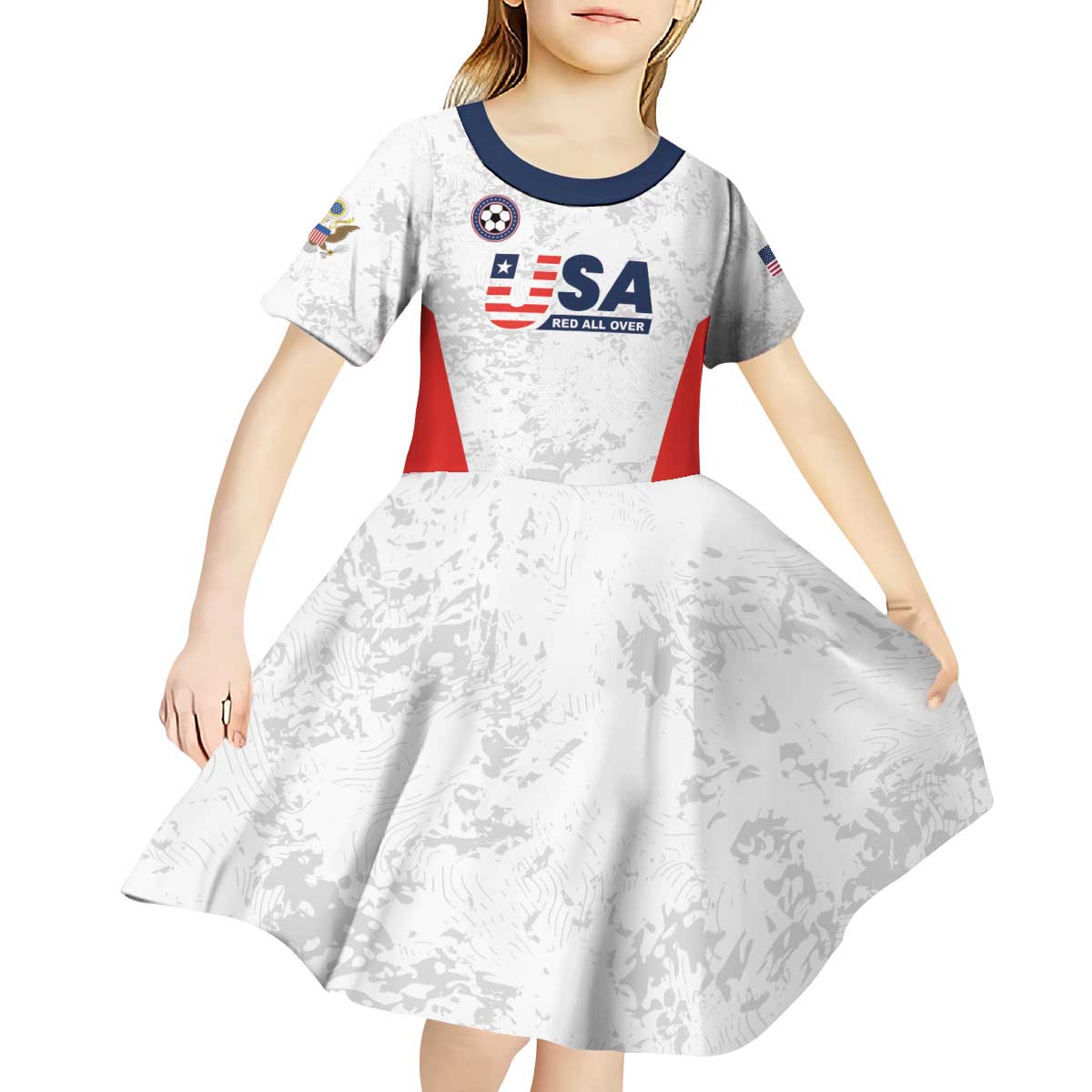 Custom USA Soccer Team Kid Short Sleeve Dress Red All Over