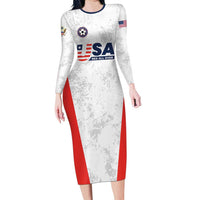Custom USA Soccer Team Long Sleeve Bodycon Dress Red All Over