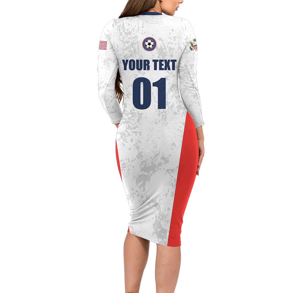 Custom USA Soccer Team Long Sleeve Bodycon Dress Red All Over