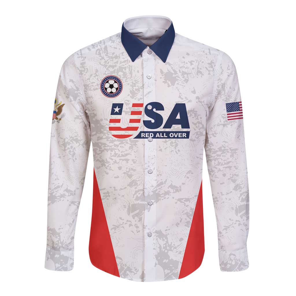 Custom USA Soccer Team Long Sleeve Button Shirt Red All Over