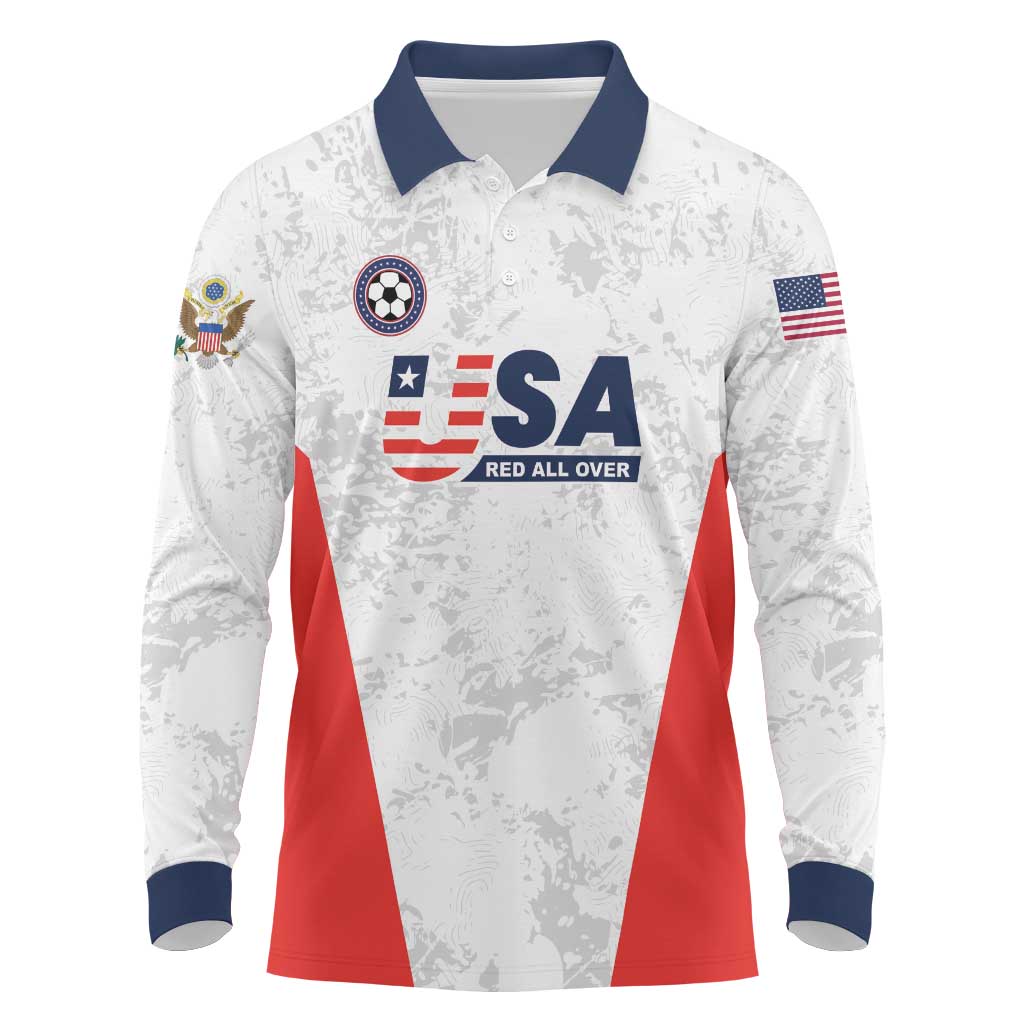 Custom USA Soccer Team Long Sleeve Polo Shirt Red All Over