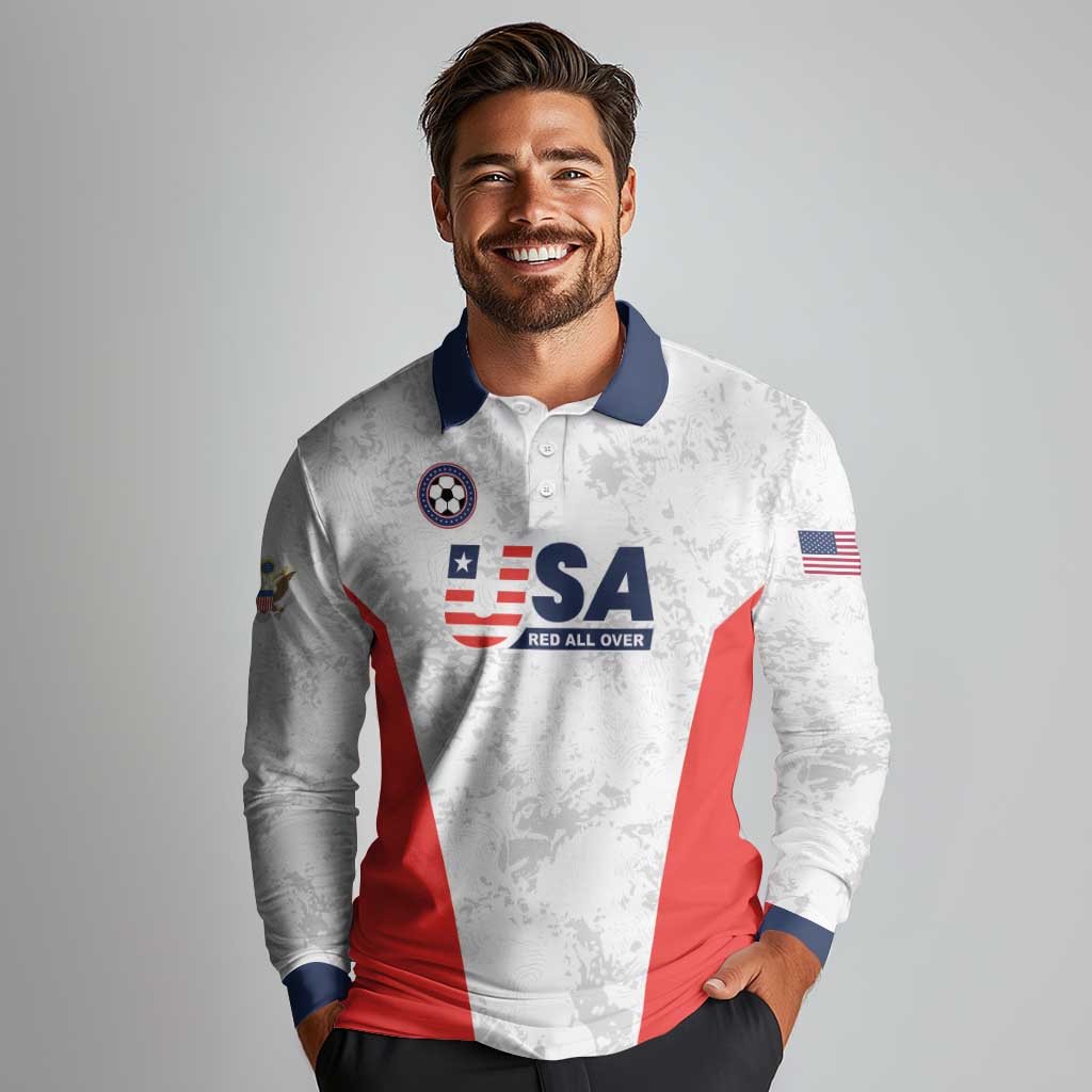 Custom USA Soccer Team Long Sleeve Polo Shirt Red All Over