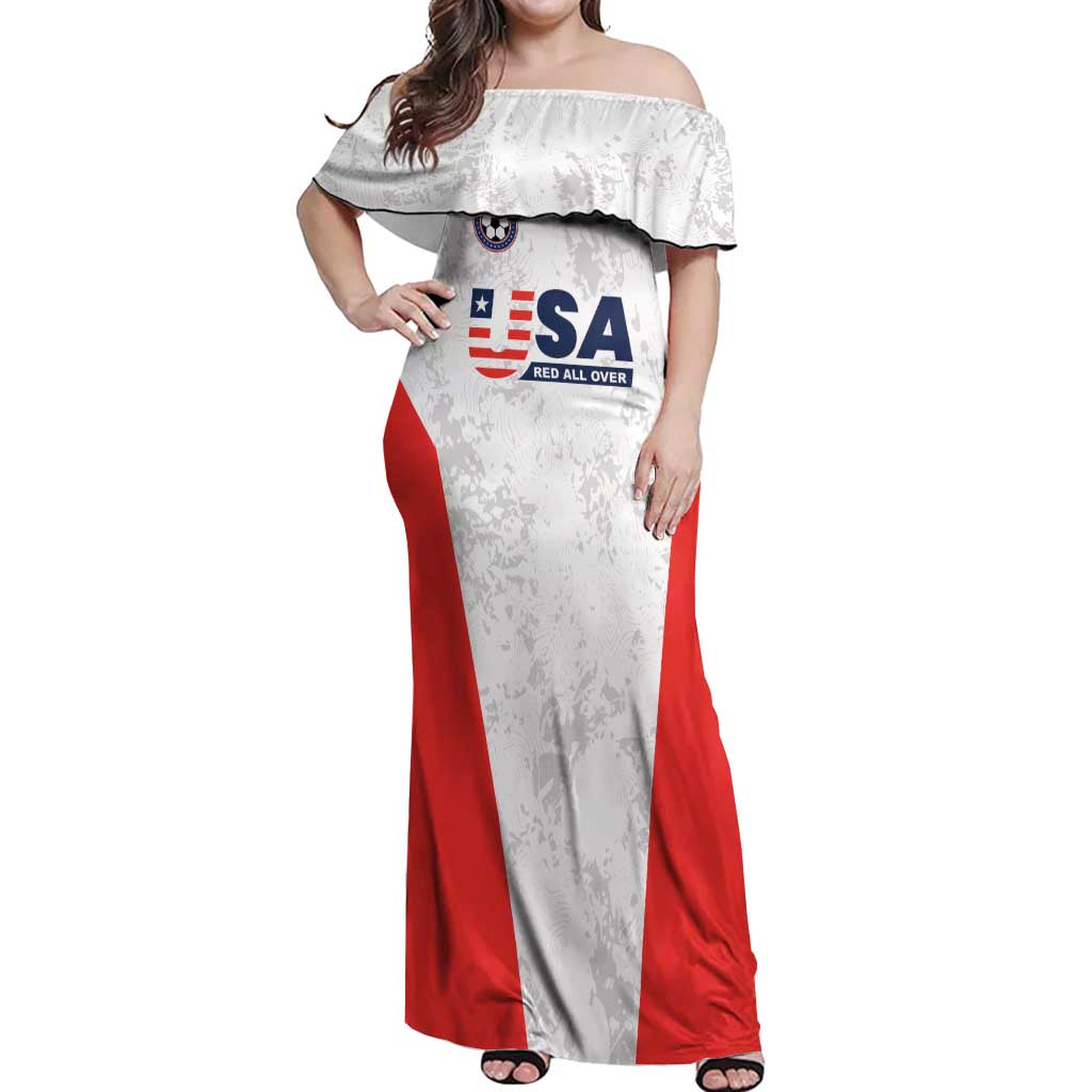 Custom USA Soccer Team Off Shoulder Maxi Dress Red All Over