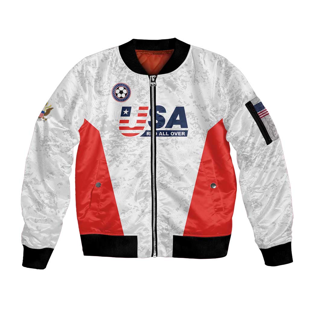 Custom USA Soccer Team Sleeve Zip Bomber Jacket Red All Over