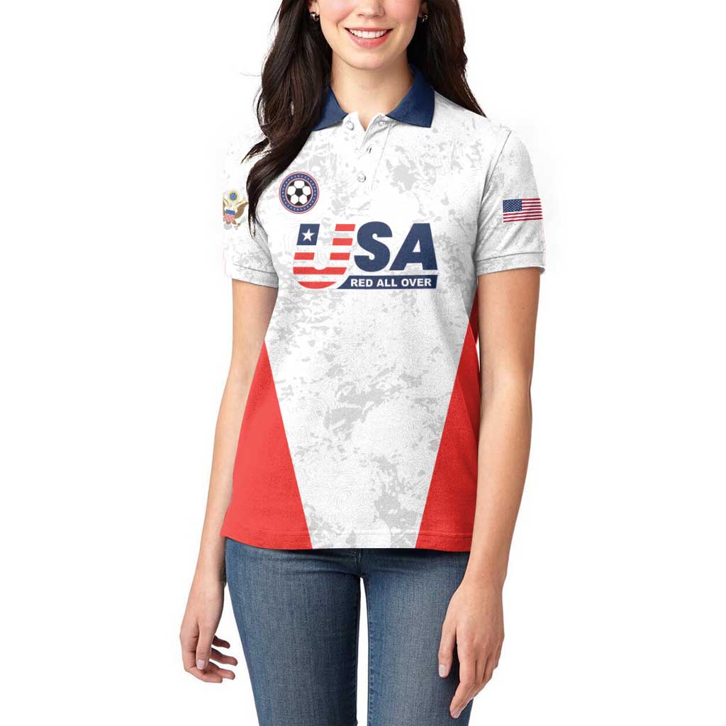 Custom USA Soccer Team Women Polo Shirt Red All Over