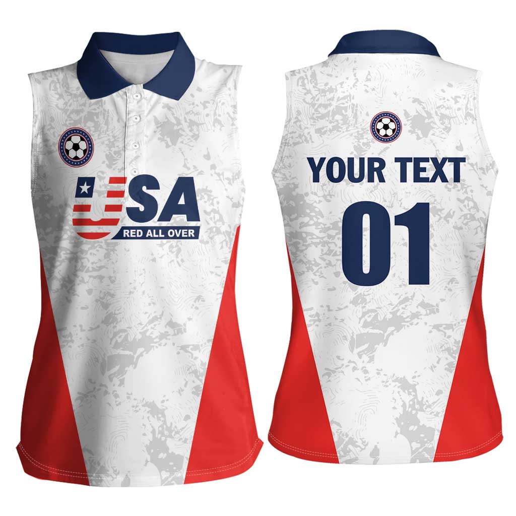 Custom USA Soccer Team Women Sleeveless Polo Shirt Red All Over