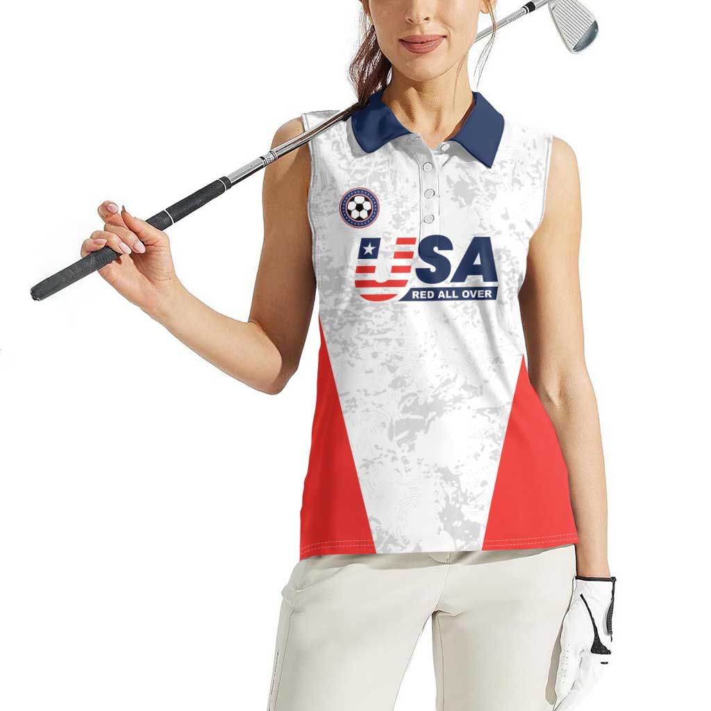 Custom USA Soccer Team Women Sleeveless Polo Shirt Red All Over