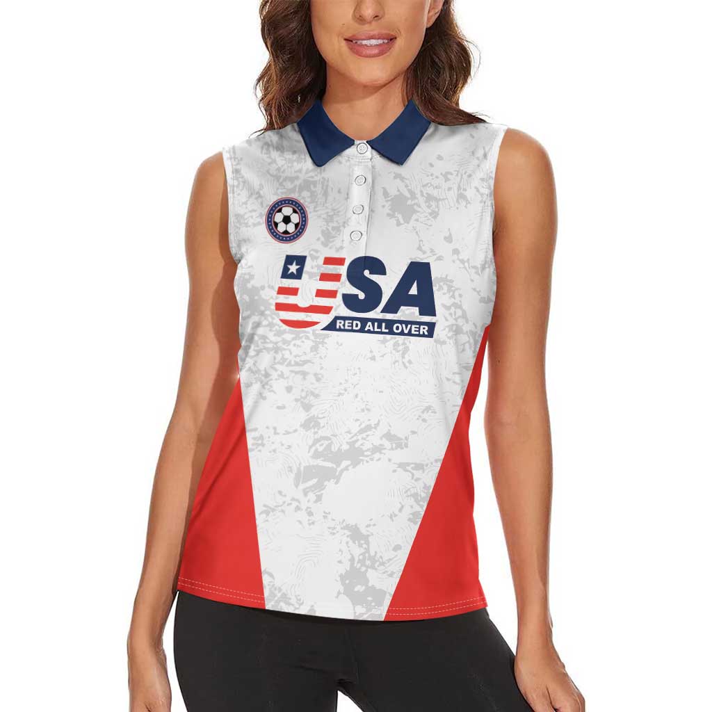 Custom USA Soccer Team Women Sleeveless Polo Shirt Red All Over