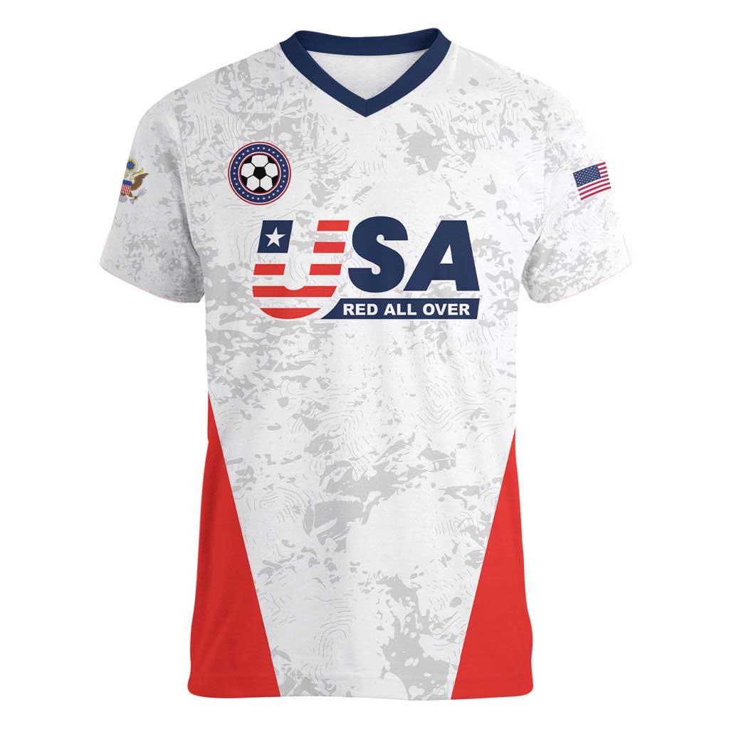 Custom USA Soccer Team Women V-Neck T-Shirt Red All Over