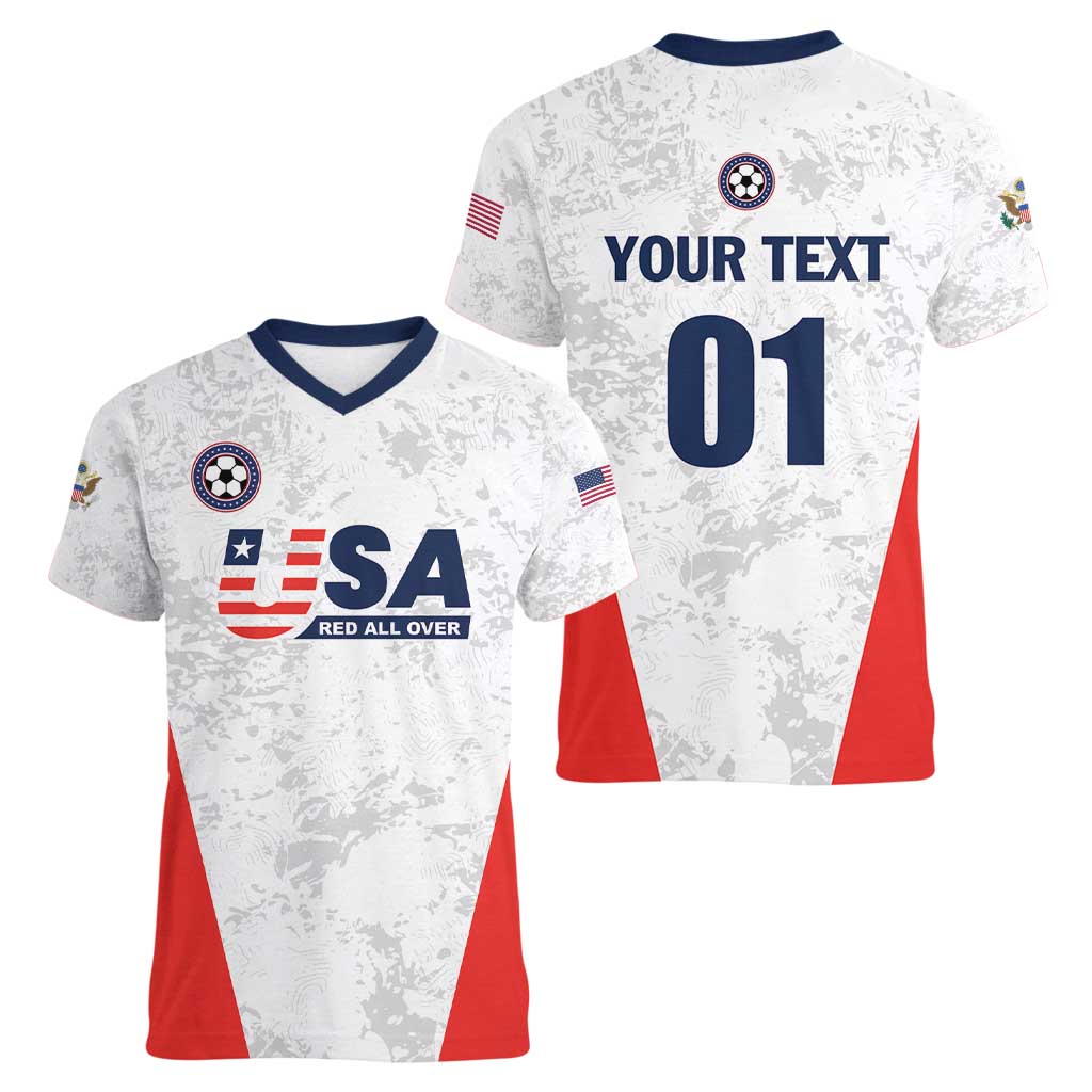 Custom USA Soccer Team Women V-Neck T-Shirt Red All Over