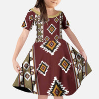 Native American Navajo Kid Short Sleeve Dress Tribal Pattern