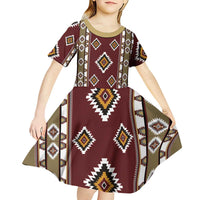 Native American Navajo Kid Short Sleeve Dress Tribal Pattern