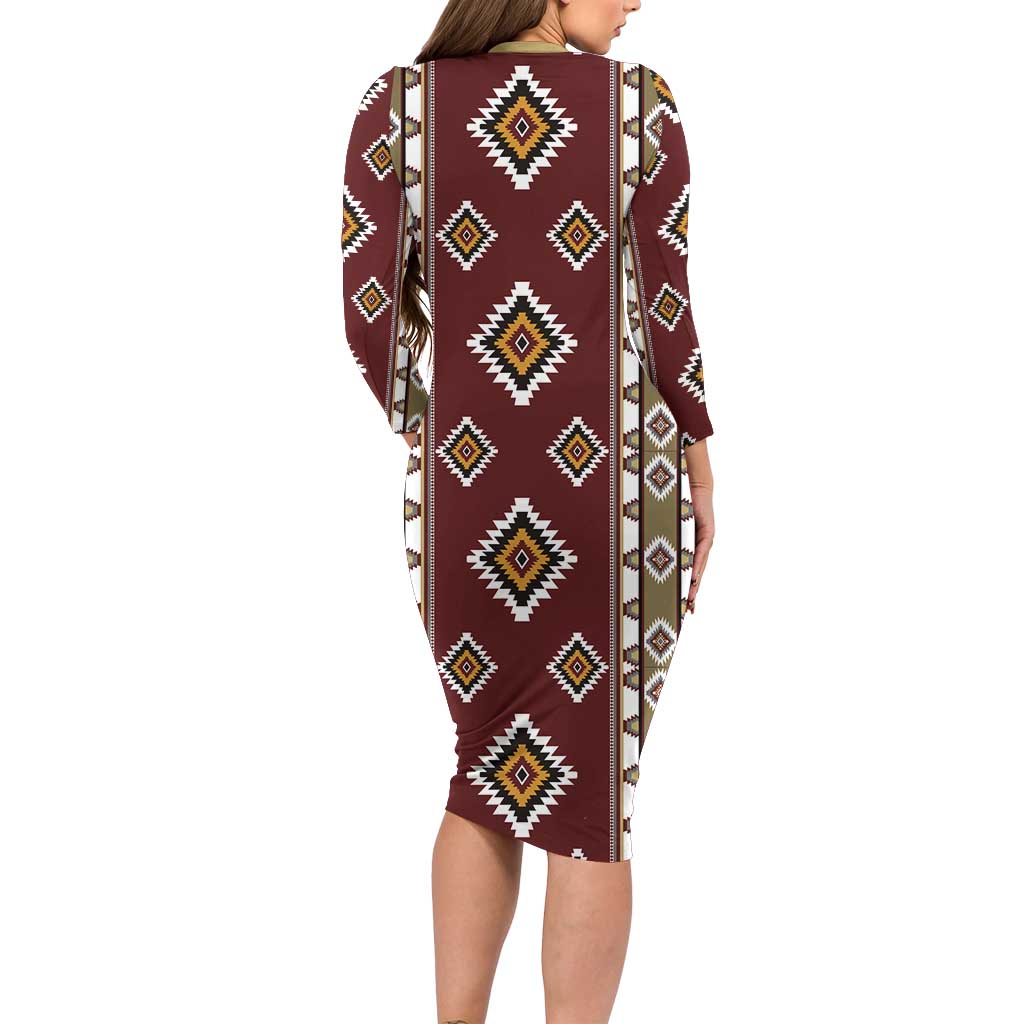 Native American Navajo Long Sleeve Bodycon Dress Tribal Pattern