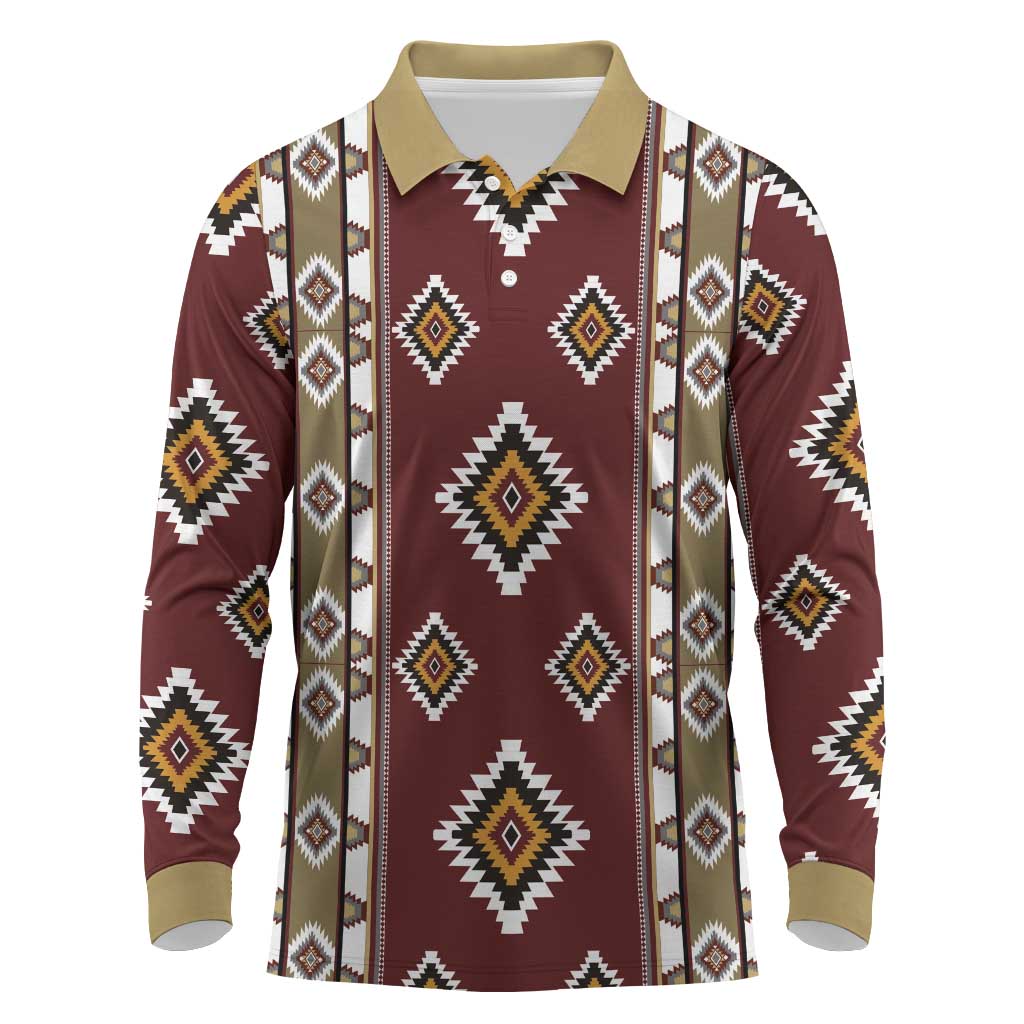 Native American Navajo Long Sleeve Polo Shirt Tribal Pattern