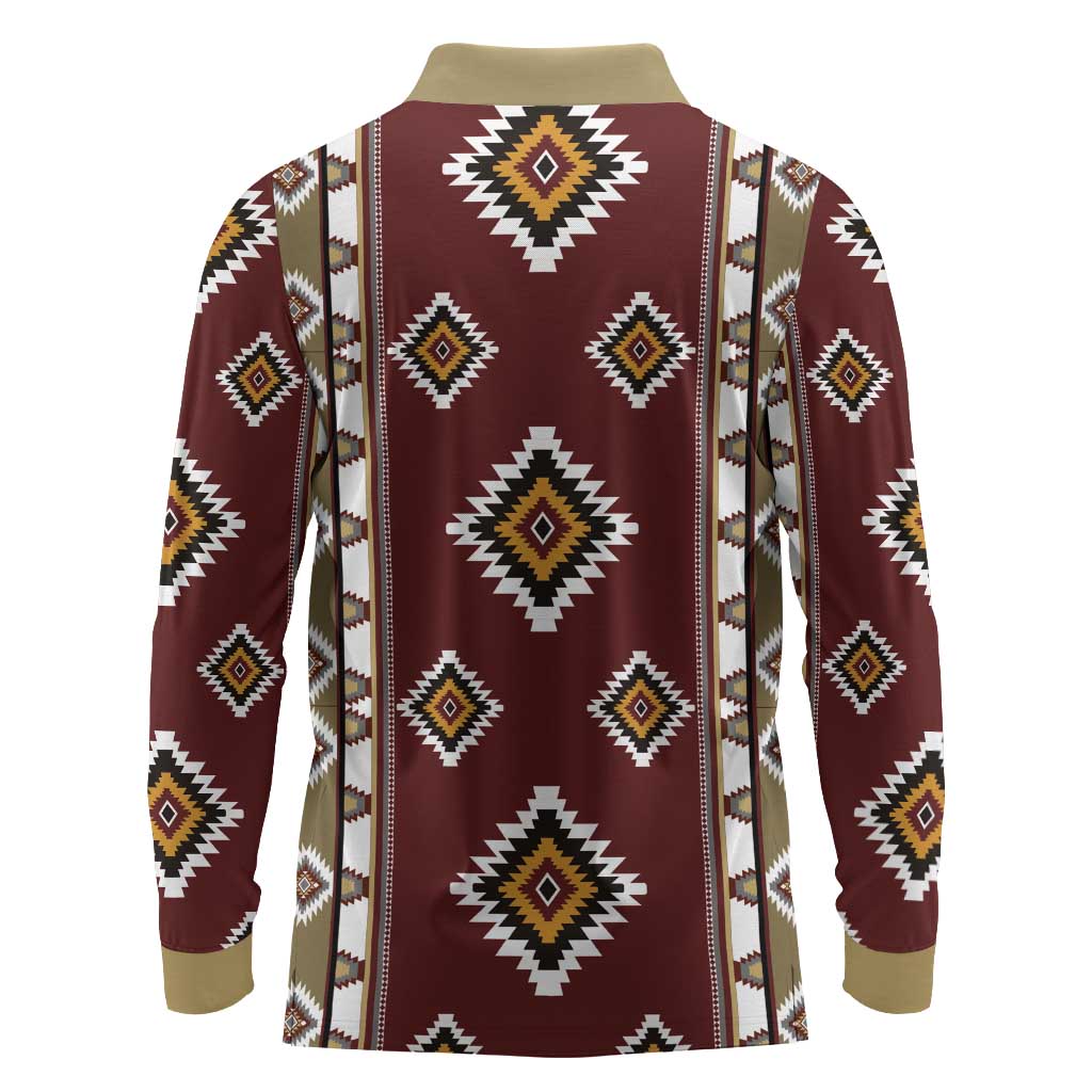 Native American Navajo Long Sleeve Polo Shirt Tribal Pattern