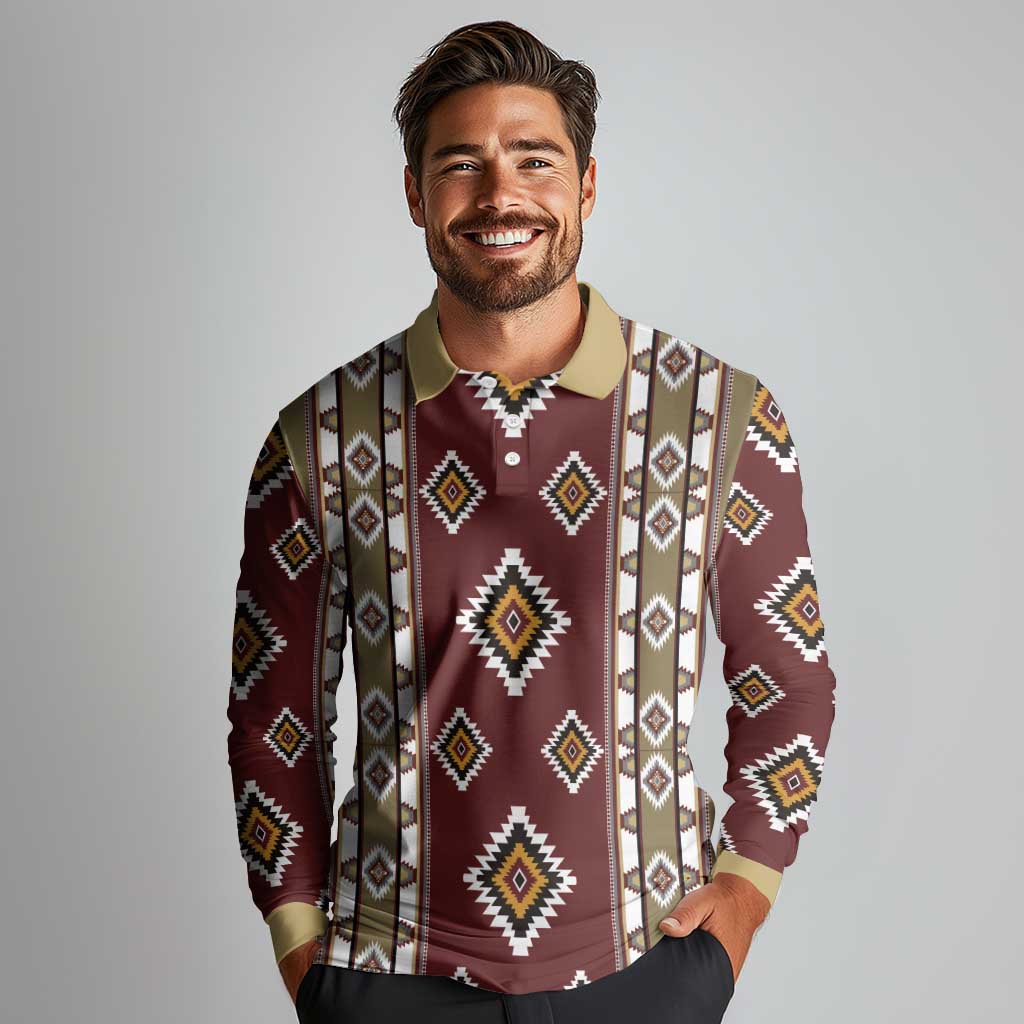 Native American Navajo Long Sleeve Polo Shirt Tribal Pattern