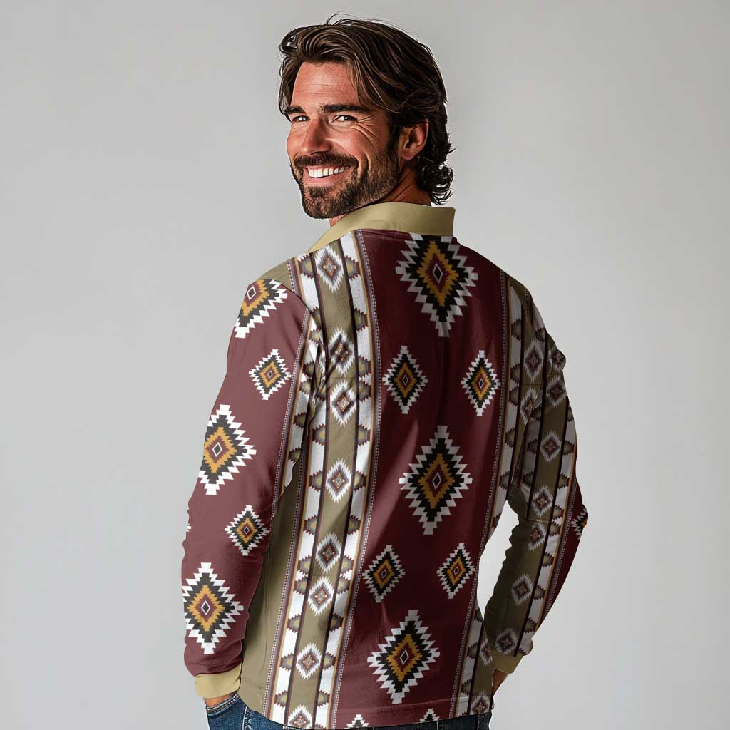 Native American Navajo Long Sleeve Polo Shirt Tribal Pattern