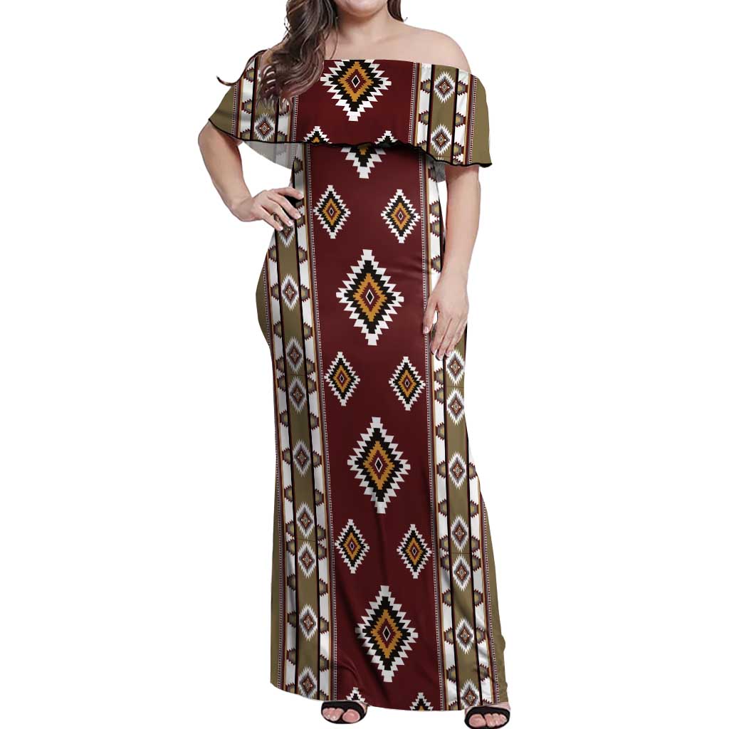 Native American Navajo Off Shoulder Maxi Dress Tribal Pattern