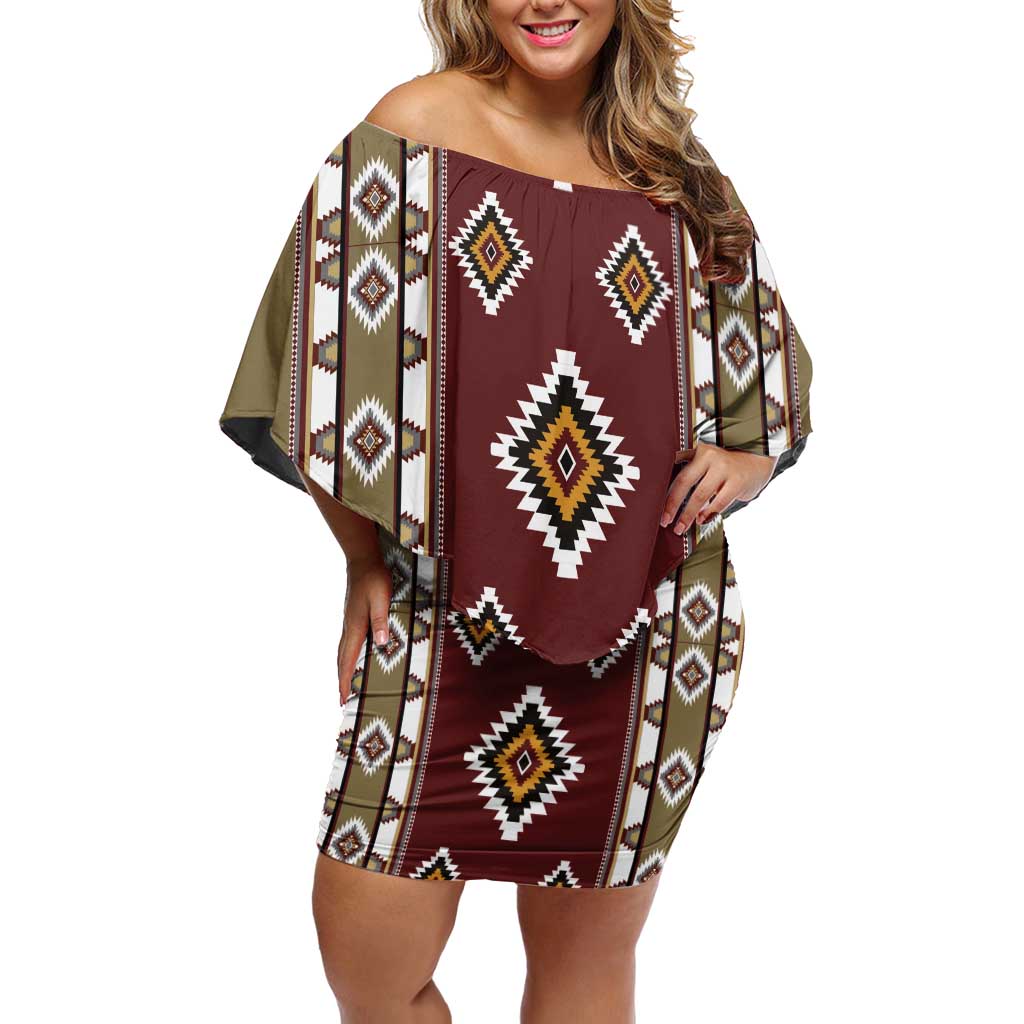 Native American Navajo Off Shoulder Short Dress Tribal Pattern