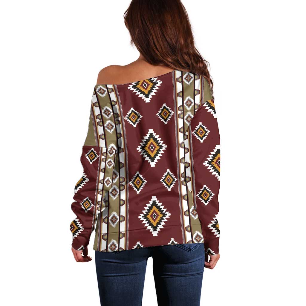Native American Navajo Off Shoulder Sweater Tribal Pattern