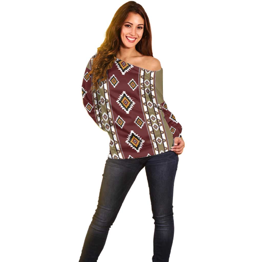 Native American Navajo Off Shoulder Sweater Tribal Pattern