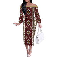 Native American Navajo Off The Shoulder Long Sleeve Dress Tribal Pattern