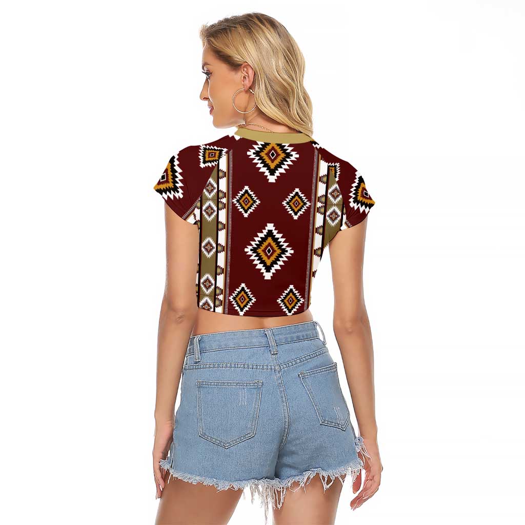 Native American Navajo Raglan Cropped T Shirt Tribal Pattern