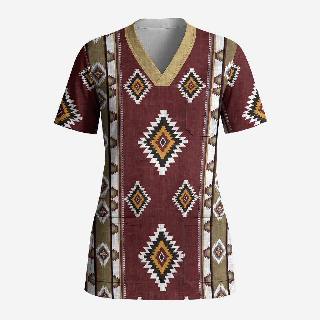 Native American Navajo Scrub Top Tribal Pattern