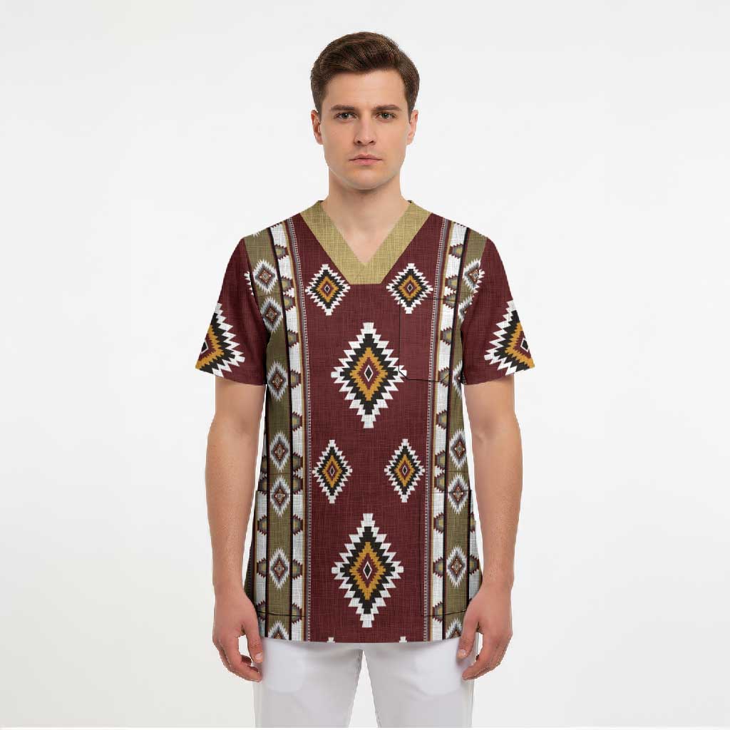 Native American Navajo Scrub Top Tribal Pattern