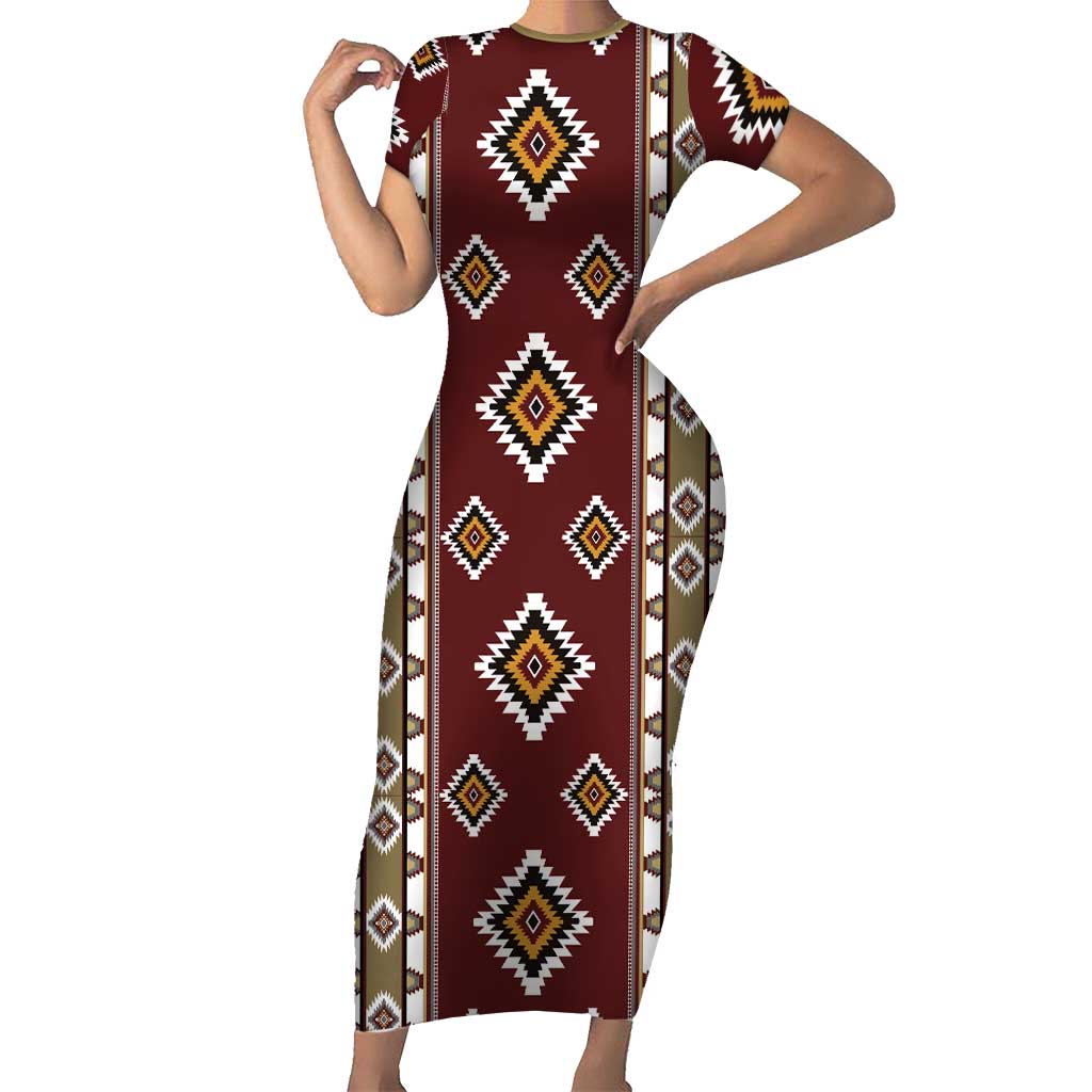 Native American Navajo Short Sleeve Bodycon Dress Tribal Pattern