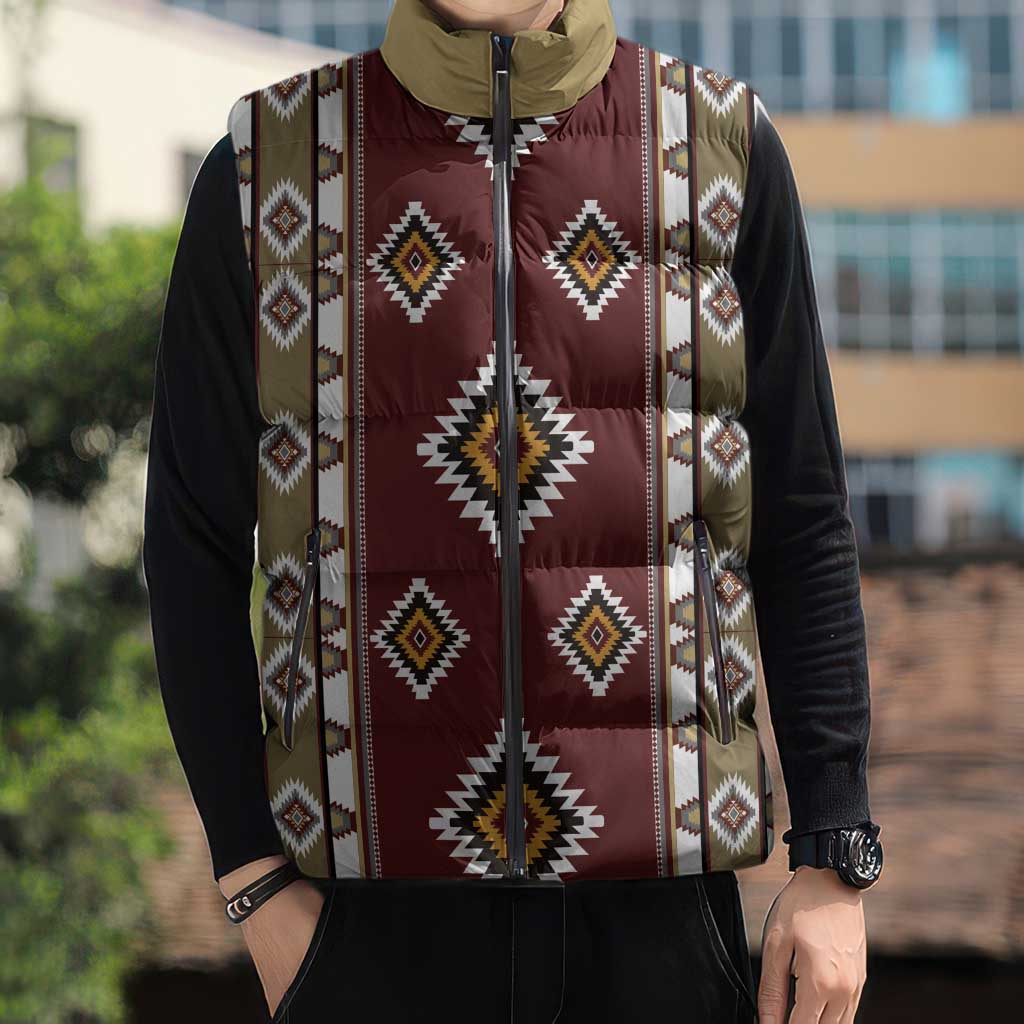Native American Navajo Sleeveless Puffer Jacket Tribal Pattern