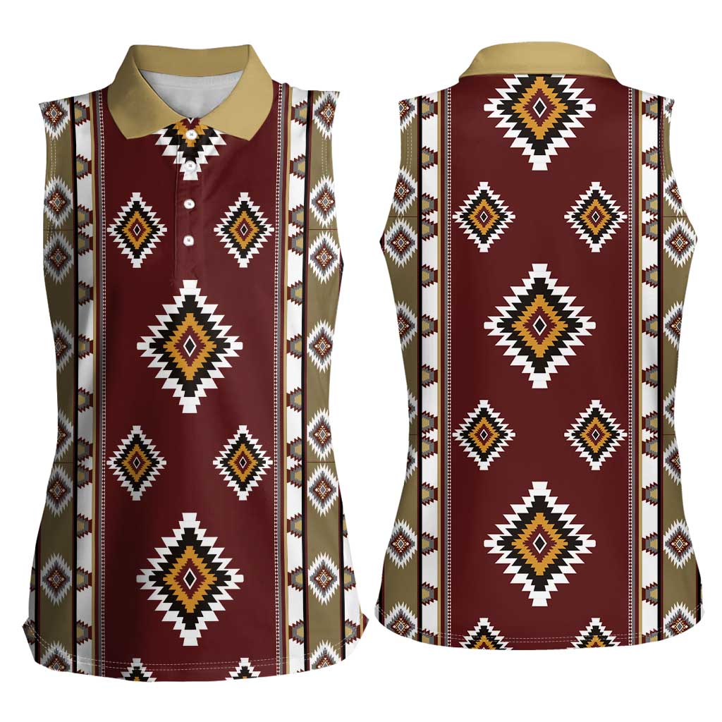 Native American Navajo Women Sleeveless Polo Shirt Tribal Pattern