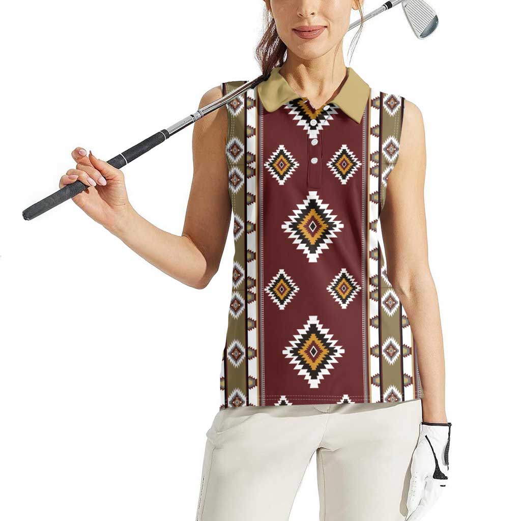 Native American Navajo Women Sleeveless Polo Shirt Tribal Pattern
