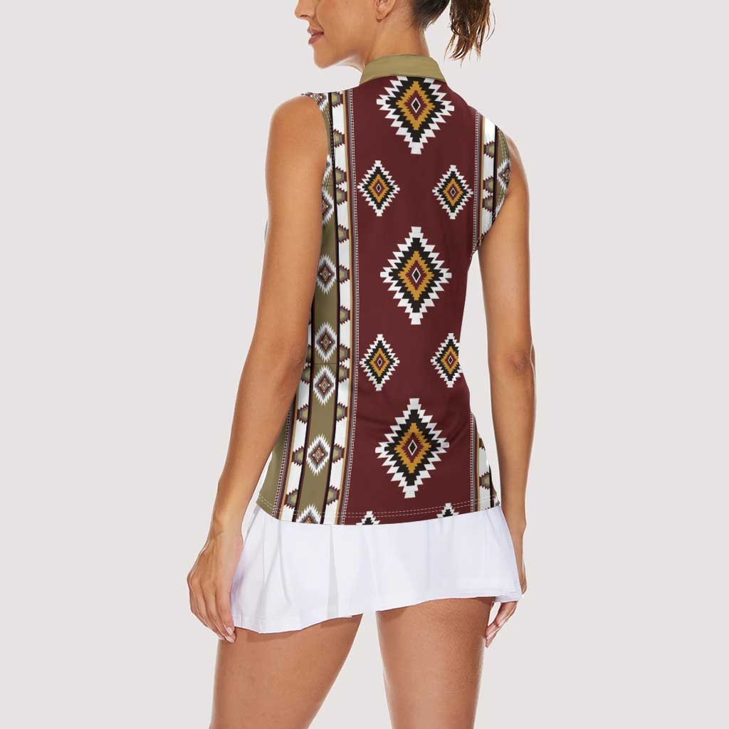 Native American Navajo Women Sleeveless Polo Shirt Tribal Pattern