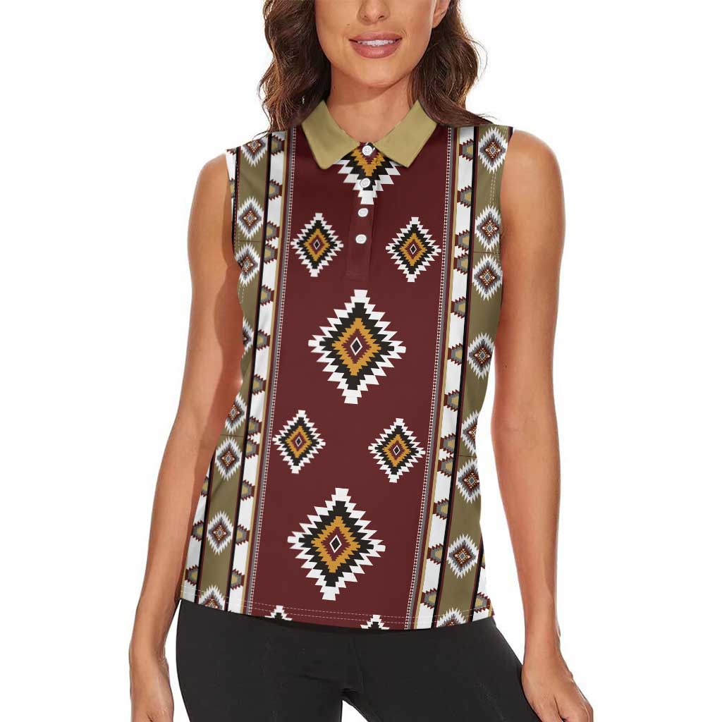Native American Navajo Women Sleeveless Polo Shirt Tribal Pattern