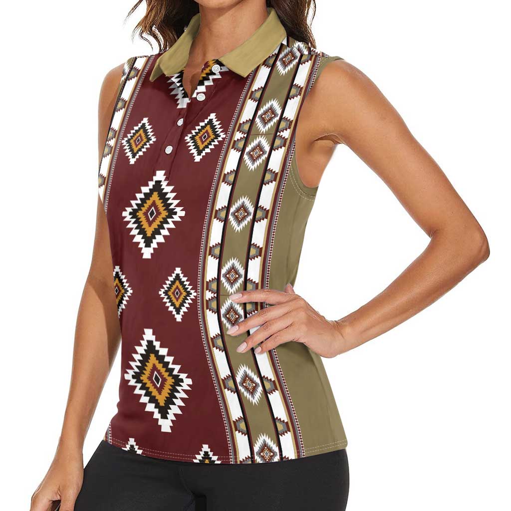 Native American Navajo Women Sleeveless Polo Shirt Tribal Pattern