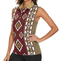 Native American Navajo Women Sleeveless Polo Shirt Tribal Pattern
