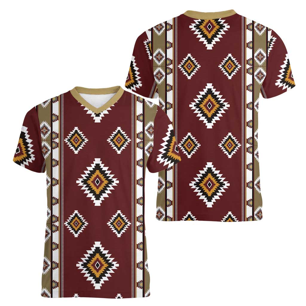 Native American Navajo Women V-Neck T-Shirt Tribal Pattern