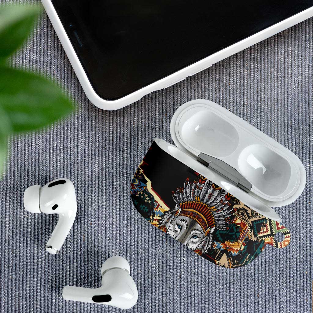 Native American Navajo Wolf AirPods Case Grunge Pattern