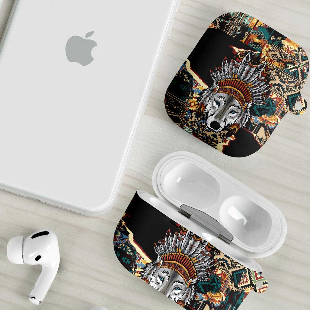 Native American Navajo Wolf AirPods Case Grunge Pattern