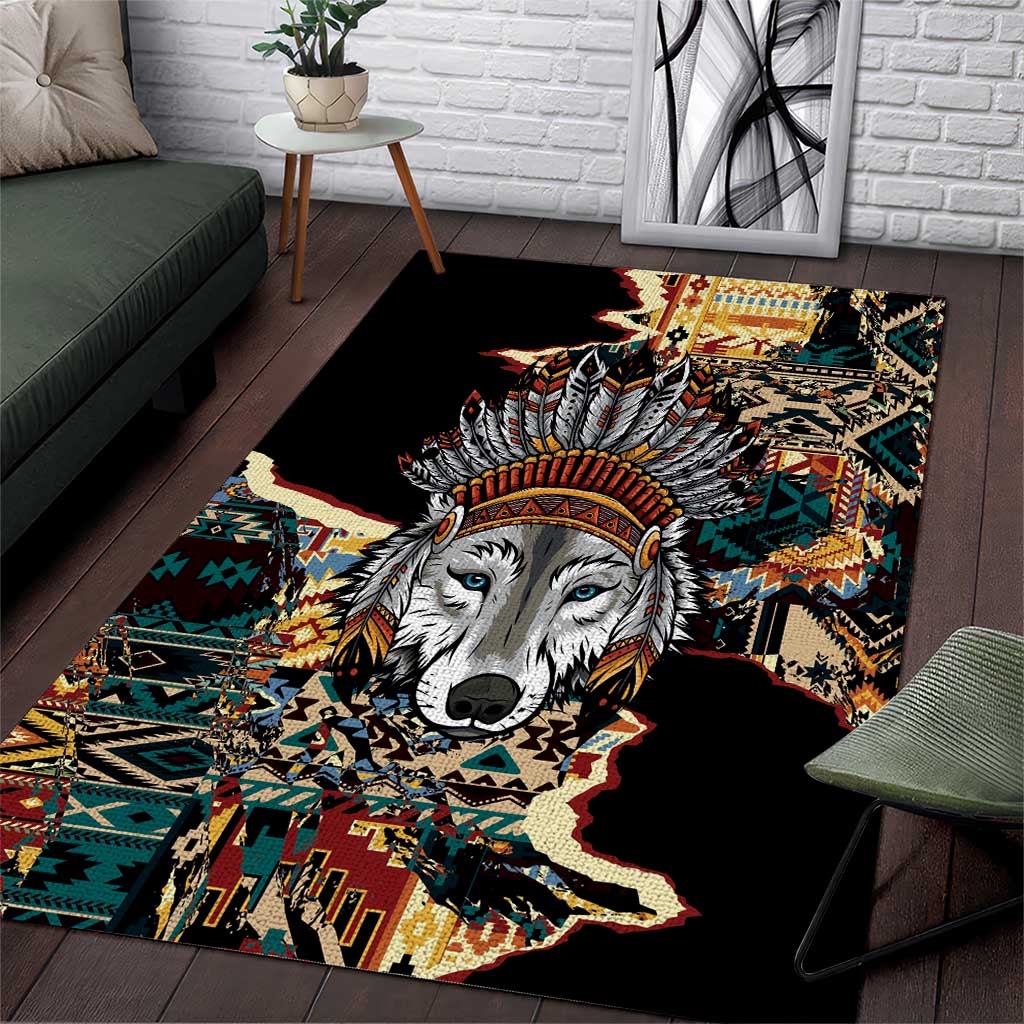 Native American Navajo Wolf Area Rug Grunge Pattern