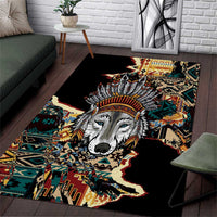 Native American Navajo Wolf Area Rug Grunge Pattern