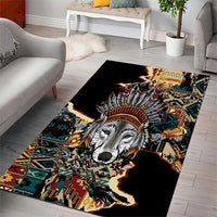 Native American Navajo Wolf Area Rug Grunge Pattern