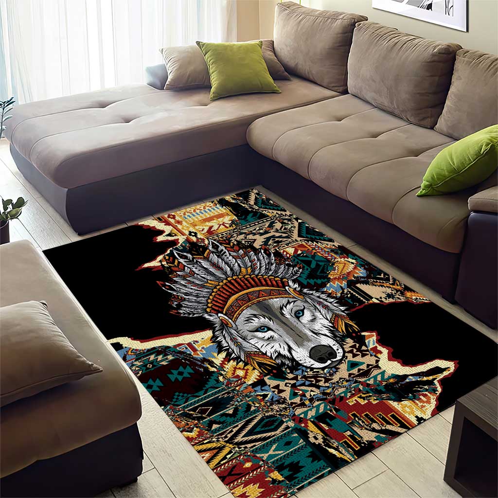 Native American Navajo Wolf Area Rug Grunge Pattern