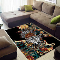 Native American Navajo Wolf Area Rug Grunge Pattern