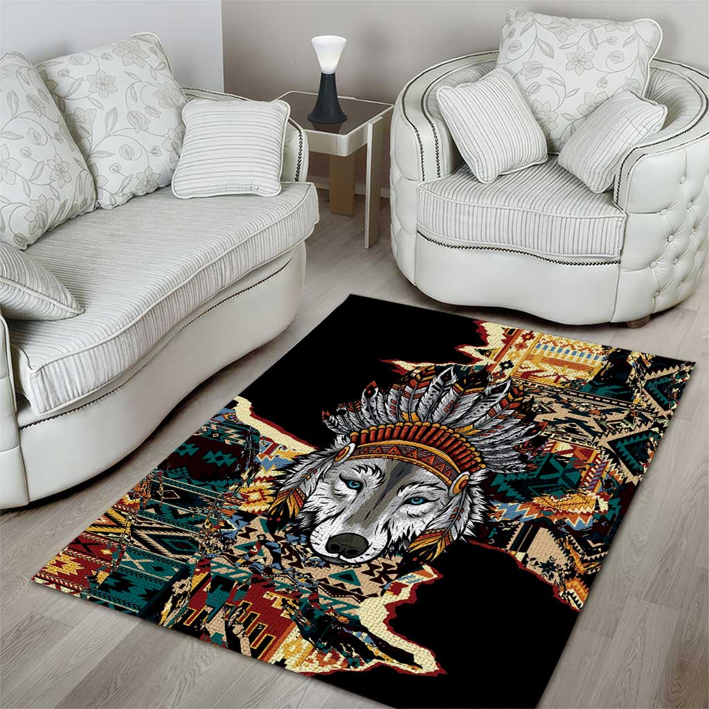 Native American Navajo Wolf Area Rug Grunge Pattern